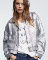 Silver crackled bomber jacket