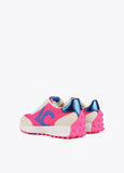 Blue and neon pink sneakers