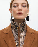 Faux Suede Blazer with Snake Effect Vest