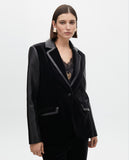 Tailored Velvet Blazer with Faux Leather Details
