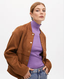 Suede Bomber Jacket with Pocket Detail