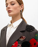 Oversized Double-Breasted Blazer with Patches