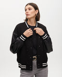 Bomber Jacket with Beading and Faux Leather Details