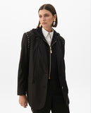 Detachable Hood Pinstriped Blazer with Round Studs