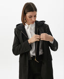 Detachable Hood Pinstriped Blazer with Round Studs