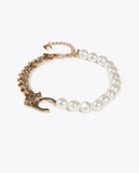 Short Leopard Logo Necklace with Chains and Pearls