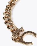 Short Leopard Logo Necklace with Chains and Pearls