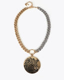 Combined Chain Necklace with Tiger Face Jewel Medallion