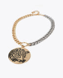 Combined Chain Necklace with Tiger Face Jewel Medallion