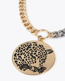 Combined Chain Necklace with Tiger Face Jewel Medallion