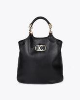 Faux Leather Shopper Bag with Braided Handle and Metal Details