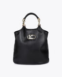 Faux Leather Shopper Bag with Braided Handle and Metal Details