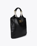 Faux Leather Shopper Bag with Braided Handle and Metal Details