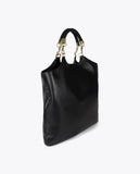 Faux Leather Shopper Bag with Braided Handle and Metal Details