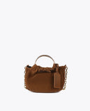 Small pleated bag with a waxed leather effect and 'bags lovers' tag