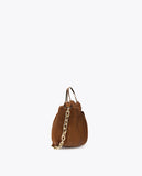 Small pleated bag with a waxed leather effect and 'bags lovers' tag