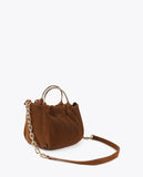 Small pleated bag with a waxed leather effect and 'bags lovers' tag