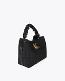 Tweed Bag with Ruched Handle and LC Leopard Logo