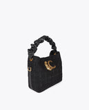 Small Tweed Bag with Ruched Handle and Leopard LC Logo