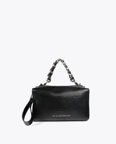 Crinkled Leather Effect Briefcase Bag with Metallic Details and Studs