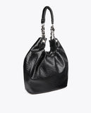 Crinkled Leather Effect Shopper Bag with Metallic Details and Studs