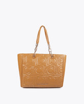 Logo Quilted Shopper in Faux Leather with Mixed Chain Handle