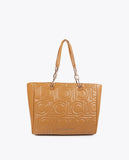 Logo Quilted Shopper in Faux Leather with Mixed Chain Handle