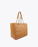 Logo Quilted Shopper in Faux Leather with Mixed Chain Handle