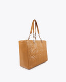 Logo Quilted Shopper in Faux Leather with Mixed Chain Handle