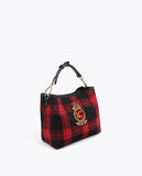 Plaid Fabric Pouch with Crest Patch