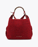 Shopper Bag with Personalized Metallic Handle Tweed Fabric