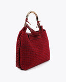 Shopper Bag with Personalized Metallic Handle Tweed Fabric