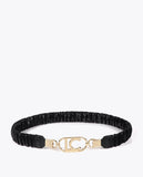 Elastic Faux Leather Belt with Oval Logo