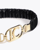 Elastic Faux Leather Belt with Oval Logo