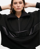 Sweatshirt with Front Pocket Leather Effect