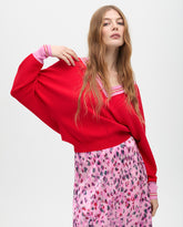 V-neck Contrast Trim Sweater