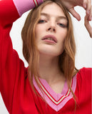 V-neck Contrast Trim Sweater