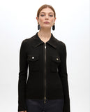 Zipper Cardigan with Double Pockets