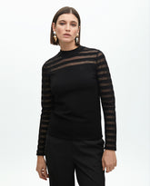 Fine Knit Sweater with Transparent Stripes