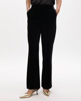 Straight Velvet Suit Pants with Faux Leather Details