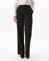 Pinstripe Straight Trousers with Side Stud Details