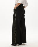 Pinstripe Straight Trousers with Side Stud Details