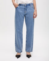 High Waist Straight Fit Jeans with Rhinestones