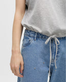 High Waist Straight Fit Jeans with Rhinestones