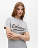 Short Sleeve T-Shirt with Positional Print and Jewel Detail