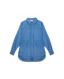 Straight striped poplin shirt with front pockets