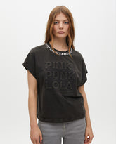 Short Sleeve T-Shirt Washed Fabric with Neck Jewel Detail
