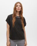 Short Sleeve T-Shirt Washed Fabric with Neck Jewel Detail