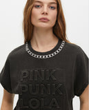 Short Sleeve T-Shirt Washed Fabric with Neck Jewel Detail