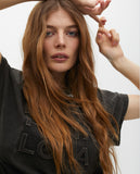 Short Sleeve T-Shirt Washed Fabric with Neck Jewel Detail